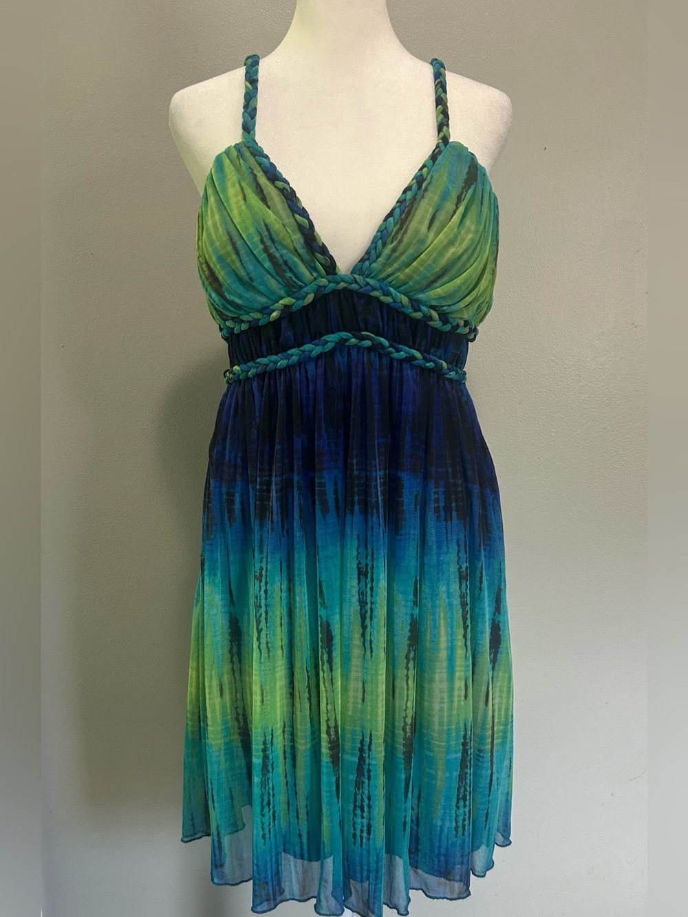 City Studio Plunge Tank Dress Blue Green Ombre Knee Length Summer Festival XL